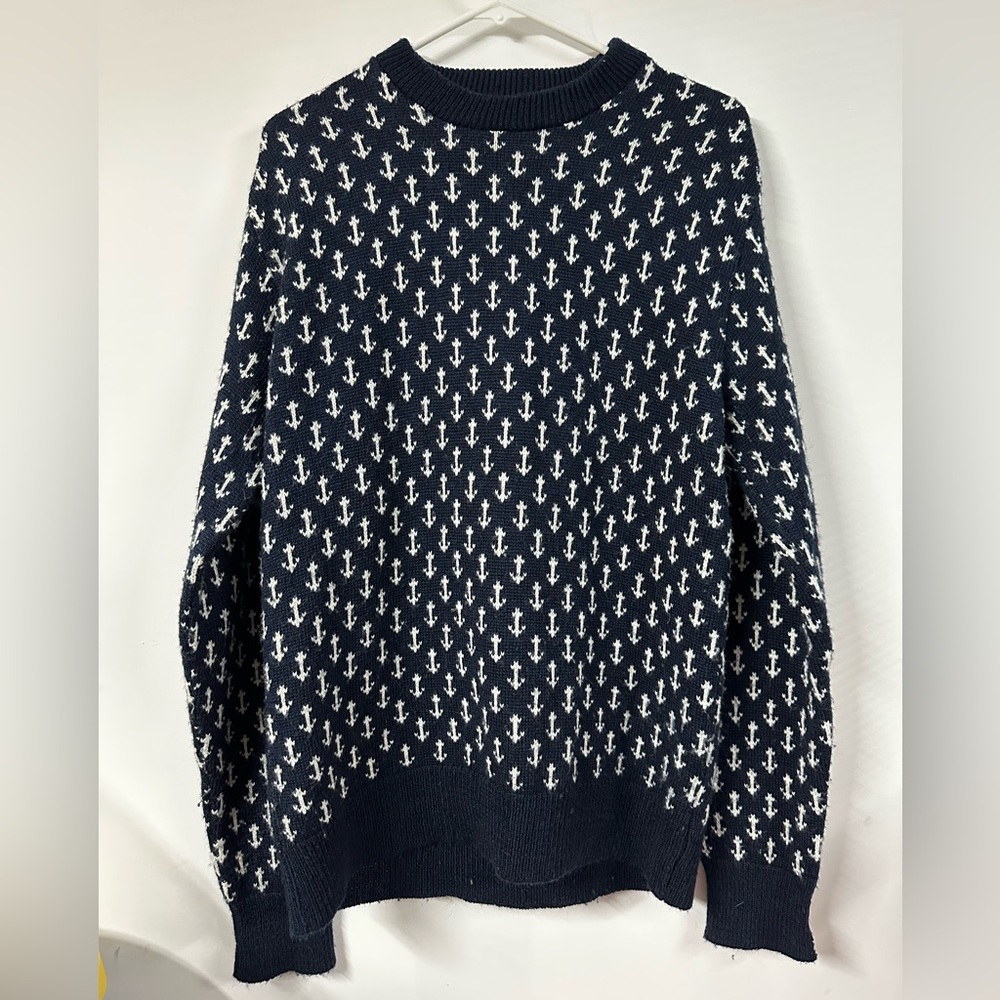 Kiel James Patrick Navy and White Anchor Crewneck Sweater